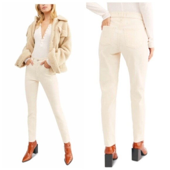 Free People We The Free Stella Velvet Pants Women’s Size 2 White High Rise - Picture 1 of 16